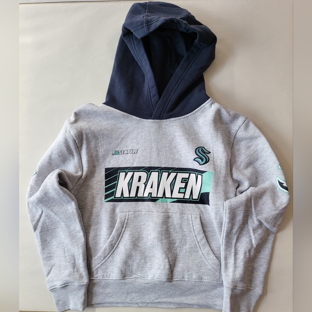 NHL Seattle Kraken Youth M Medium 10/12 10-12 Hoodie Hooded Sweatshirt Gray Blue